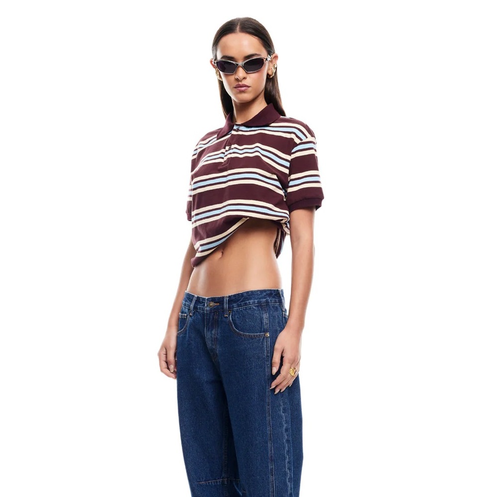Lioness Burgundy and White Striped Top